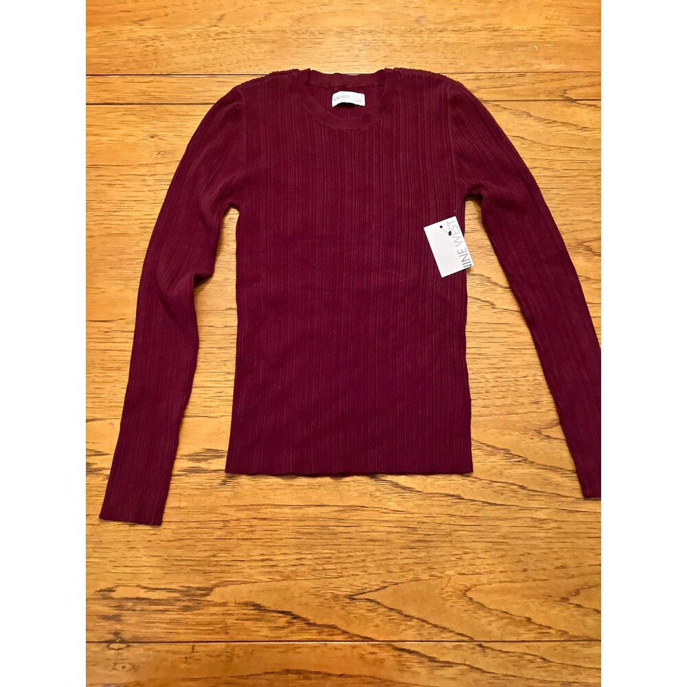 Nine West Women's Burgundy Solid Knit Crew Neck Long Sleeve Pullover Sweater S